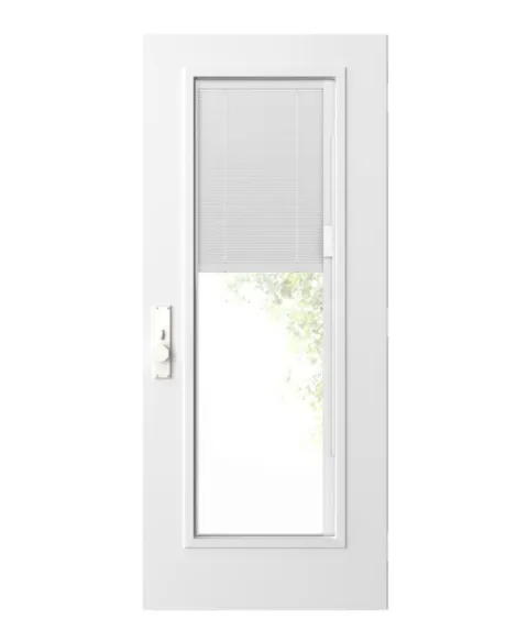 Discretion entry door with internal blind